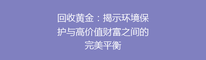 回收黄金：揭示环境保护与高价值财富之间的完美平衡