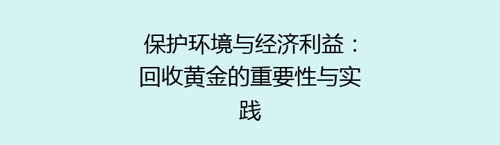 保护环境与经济利益：回收黄金的重要性与实践