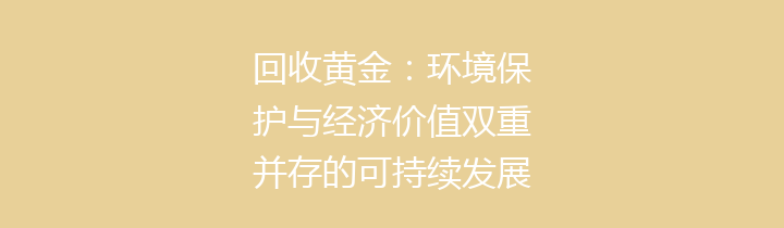 回收黄金：环境保护与经济价值双重并存的可持续发展之路