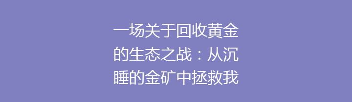 一场关于回收黄金的生态之战：从沉睡的金矿中拯救我们珍贵的地球资源