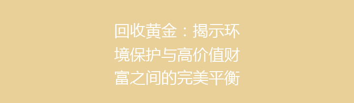 回收黄金：揭示环境保护与高价值财富之间的完美平衡